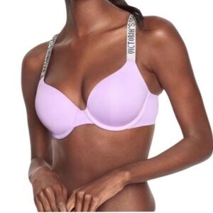 Victoria’s Secret Lightly Lined T-Shirt Bra Lavender Logo Straps 34/F